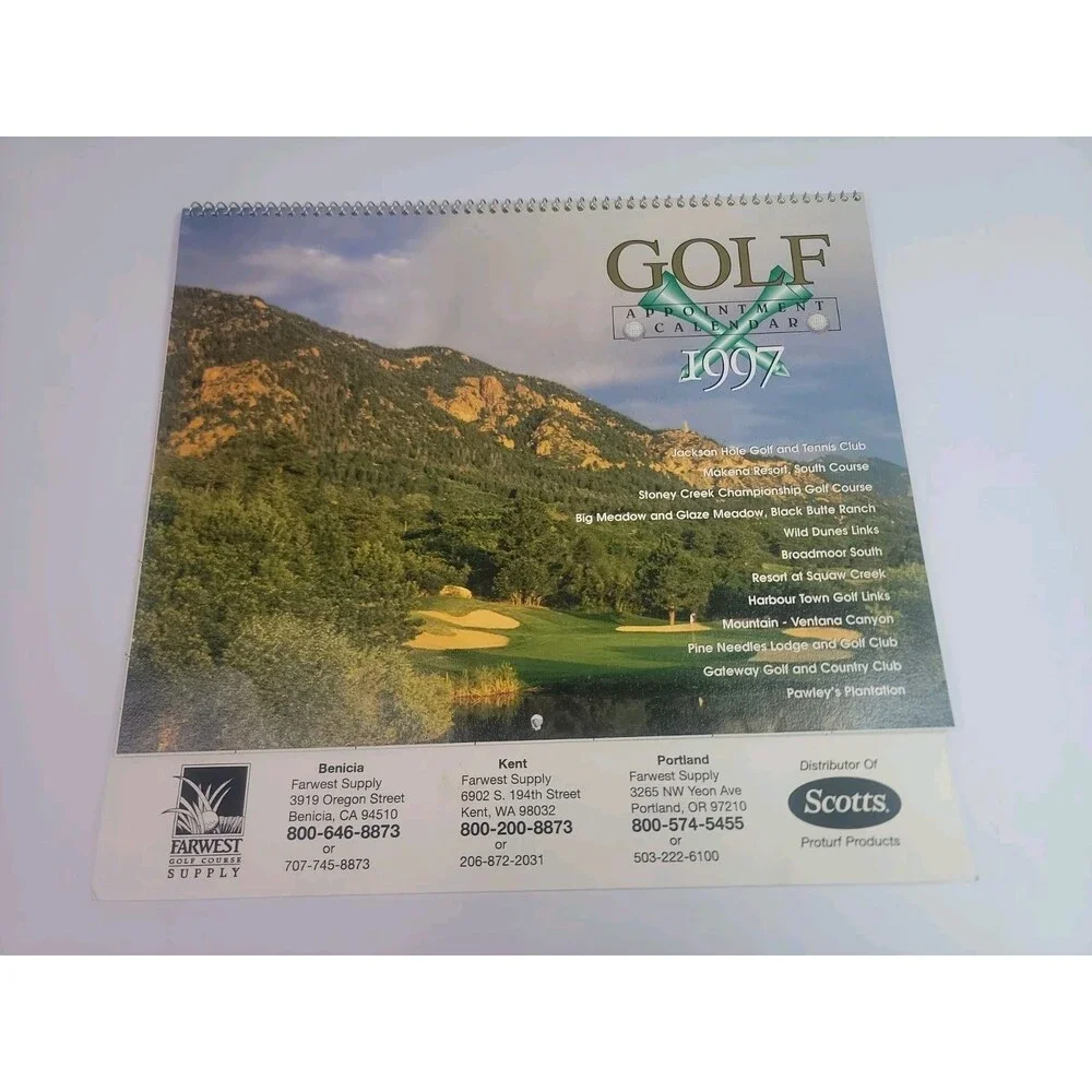 Vintage 1997 Golf Appointment Calendar Farwest Supply Scotts Golf Courses Spiral
